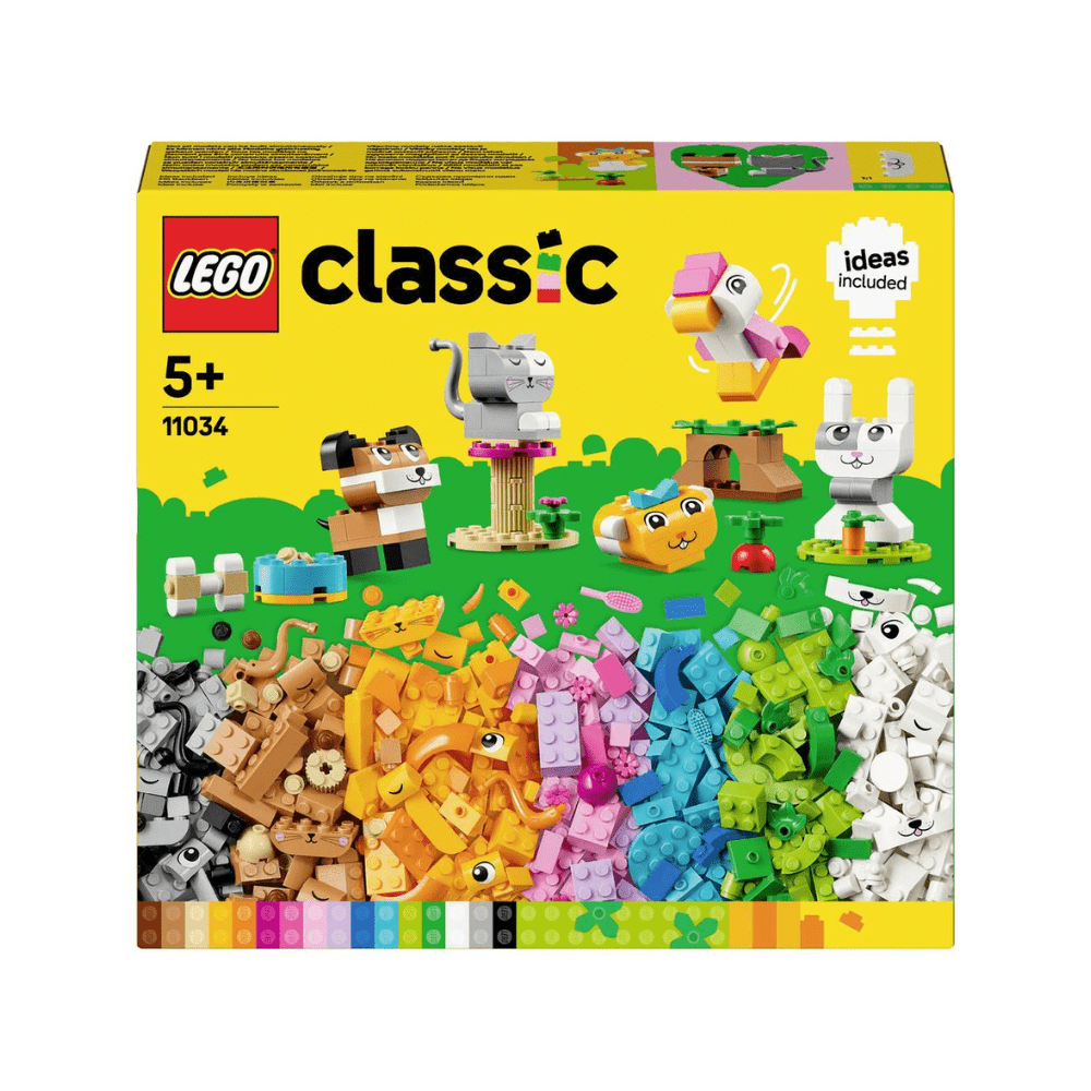 LEGO building blocks set box with colorful pet animal character designs