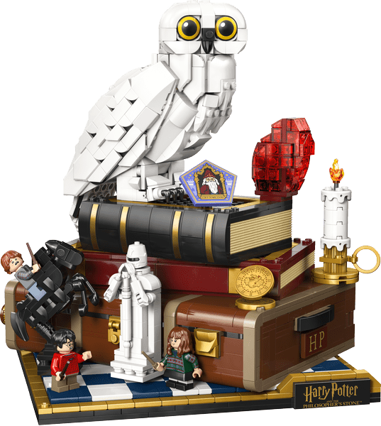 Philosopher's Stone LEGO Set: weißes Eulenmodell auf braunem Bücherpult