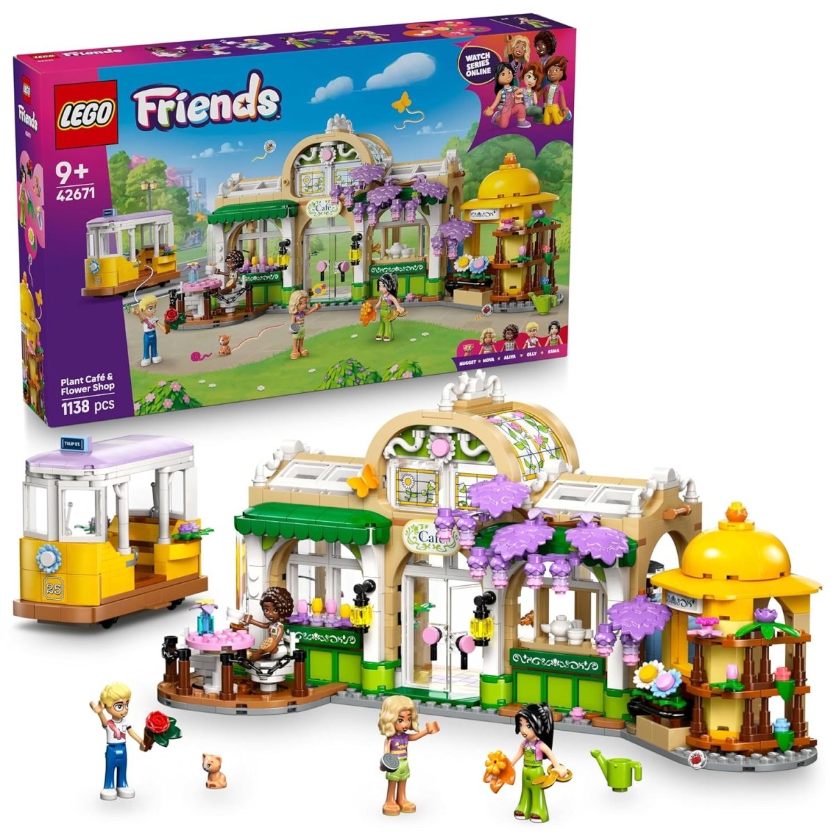 Plant Café & Flower Shop LEGO Friends Set mit mehrstöckigem Gebäudekomplex und Figuren