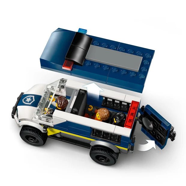 Police prisoner transport van with open rear, minifigures inside