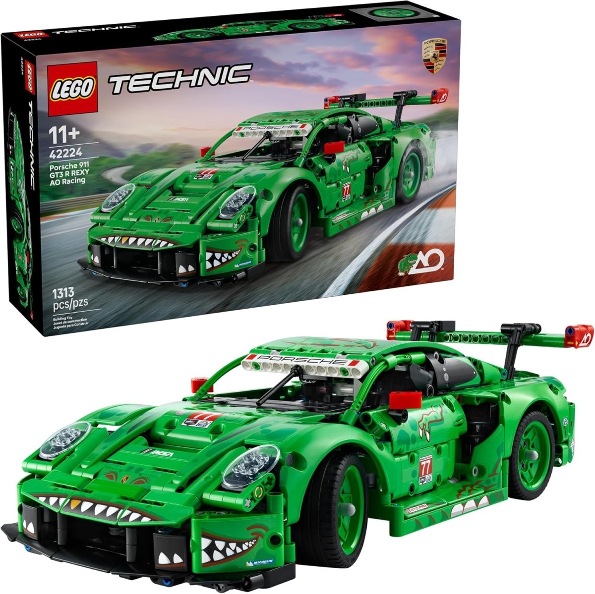 LEGO Technic Porsche 911 GT3 R REXY AO box, green racing car, 11+ age