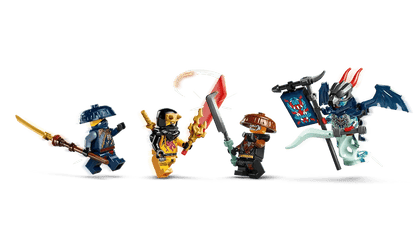 Rogue’s Mech Dragon Rider: Reiter, zwei Figuren im Kampf und kleiner Drache
