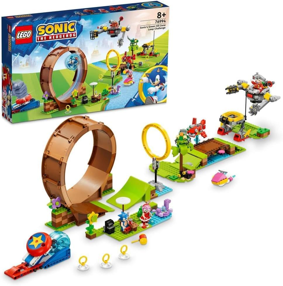 LEGO Sonic building set with loop track, mini figures, and accessory pieces