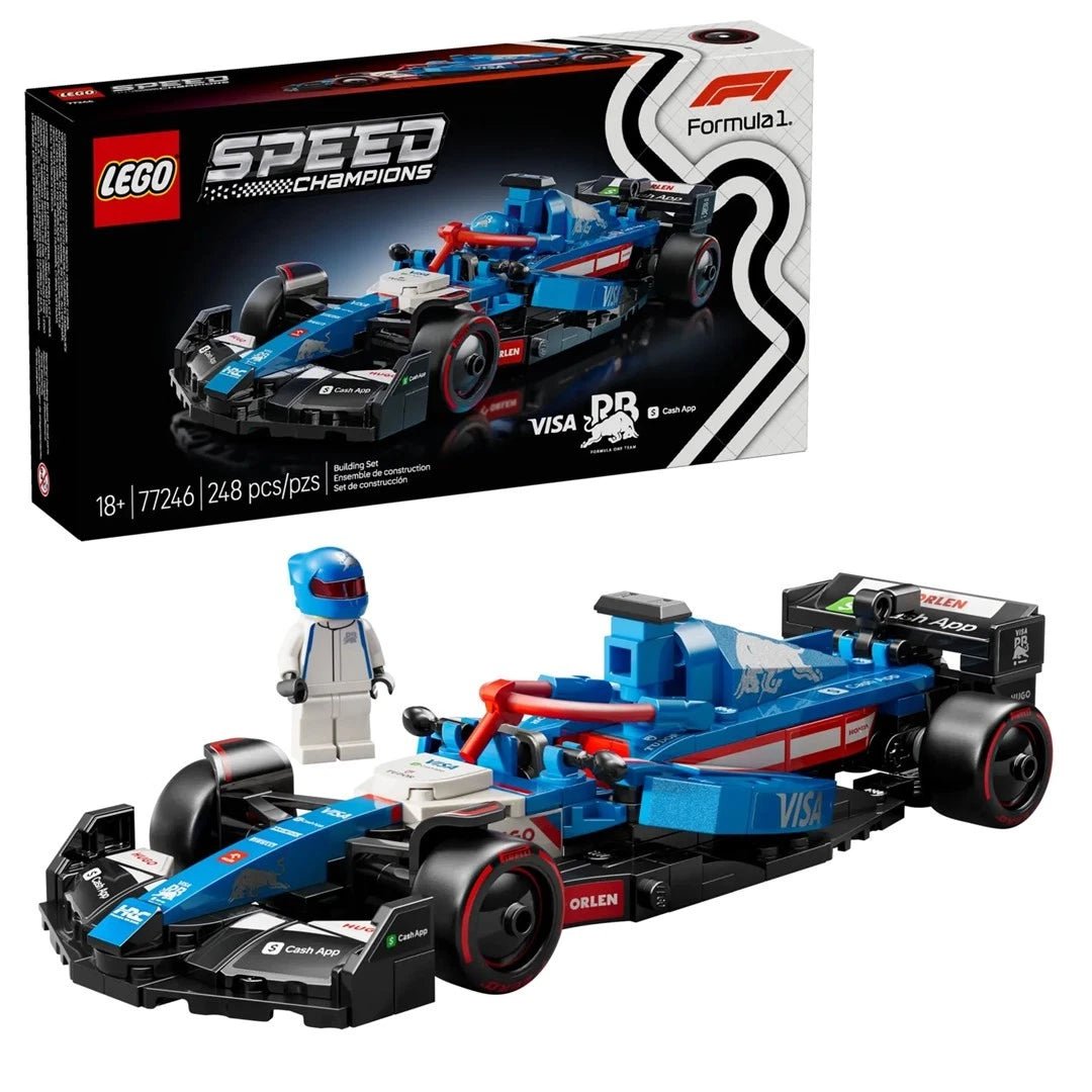 Speed Champions F1 race car set box, blue/red car model and driver figure
