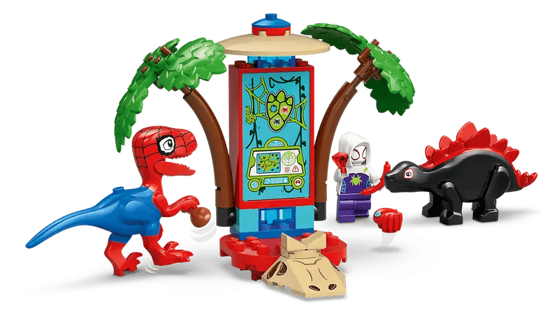 Raptor battle tower with red-and-blue raptor figures, black raptor, and Spider-Gobby character.