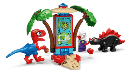 Raptor battle tower with red-and-blue raptor figures, black raptor, and Spider-Gobby character.