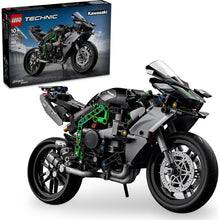 LEGO Technic Kawasaki bike set box art, black motorcycle with green Technic pieces
