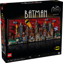 LEGO Batman Gotham City building set box with red skyline artwork and Batman logo