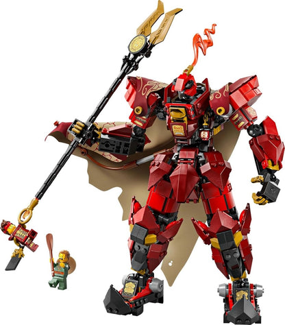 Fire Knight Mech red ninja mech with large sword staff and orange flame elements