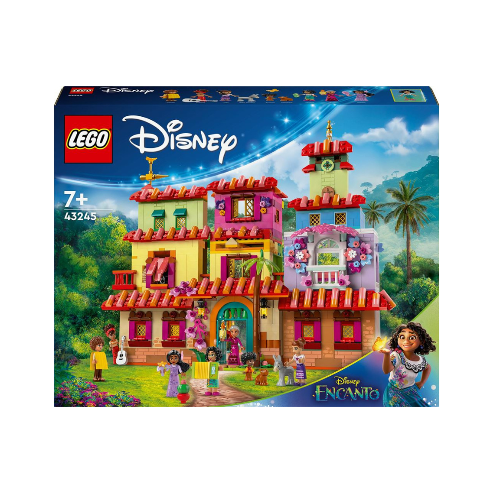 LEGO Disney Encanto house building set box with multicolored model and minifigures