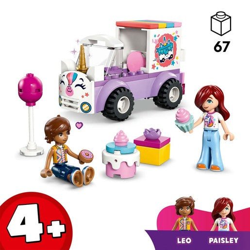 Unicorn Cake Delivery Car mit Einhorn-Motiv, violettem Fahrzeug und Zubehör-Elementen