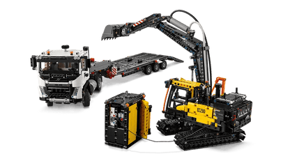 Volvo FMX Bagger-LKW Modell mit gelbem Aufbau, silberner Kabine und Greifarm