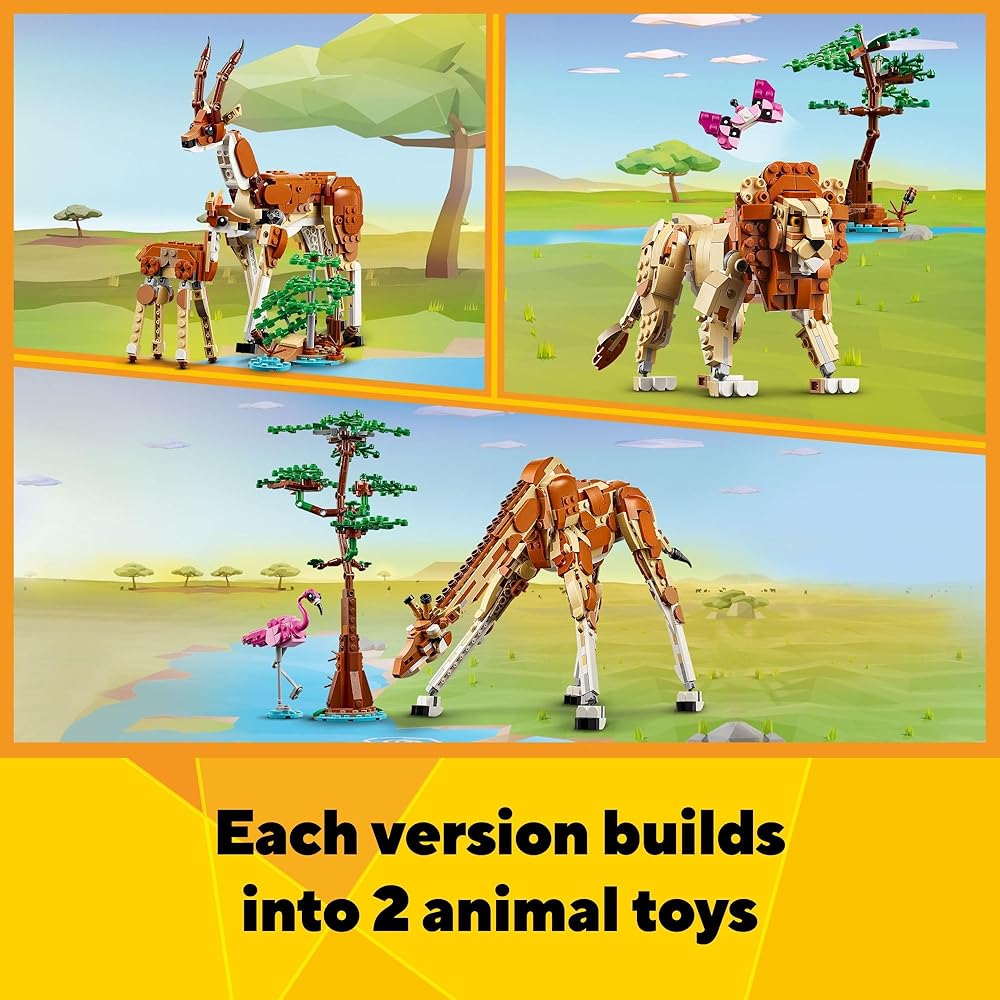 LEGO Creator wild safari animal set scene with multiple animal builds