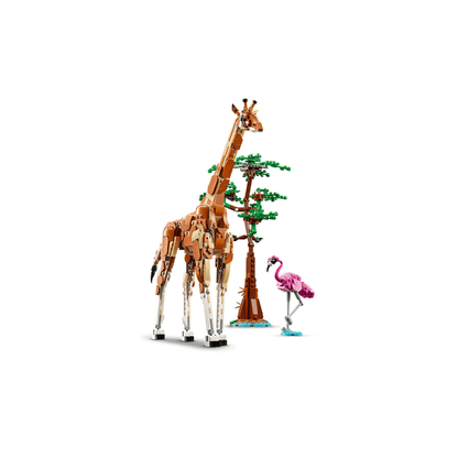 LEGO wild safari animal model: giraffe with tree and flamingo figures