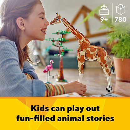LEGO wild safari giraffe animal model on a tabletop during play