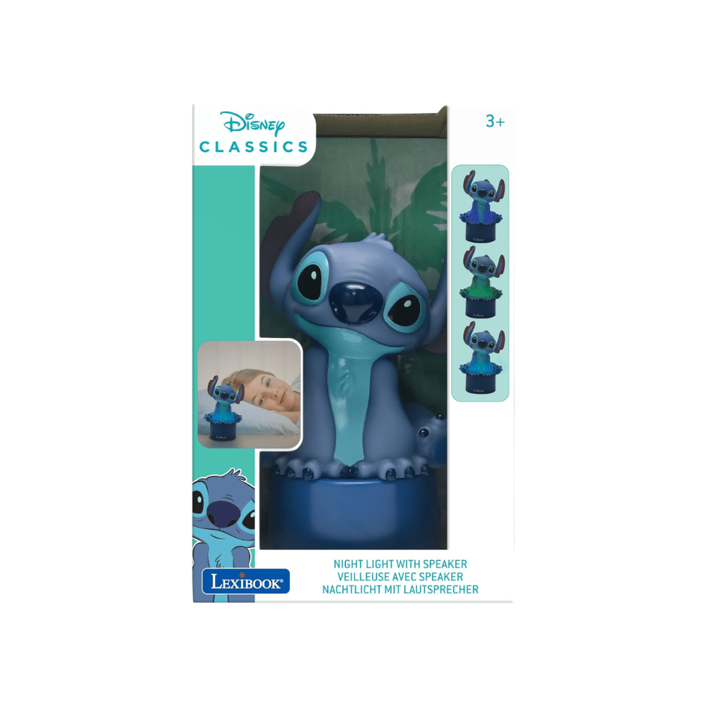 Stitch Night Light mit Lautsprecher, Stitch-Figur auf blauem Sockel