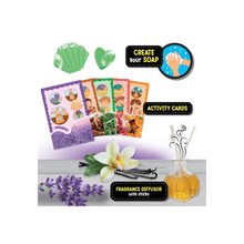 Montessori scent kit with soap pieces, activity cards, and fragrance diffuser with sticks