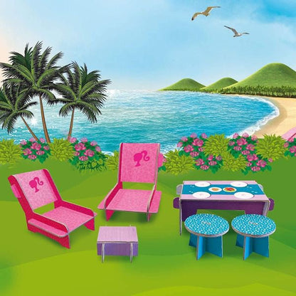Barbie Dream Summer Villa dollhouse outdoor patio with pink loungers and table