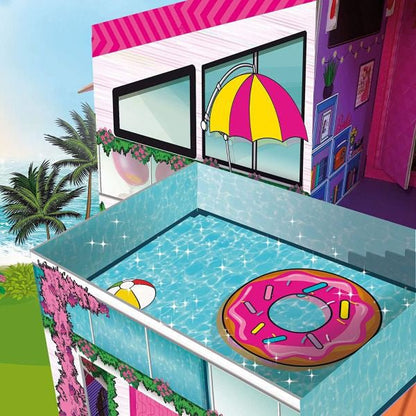 Barbie Dream Summer Villa dollhouse pool with floating donut ring and striped canopy