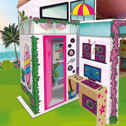 Barbie Dream Summer Villa dollhouse side view with open doorway and music panels