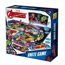Avengers Unite cooperative card game box with Marvel logo and game board art