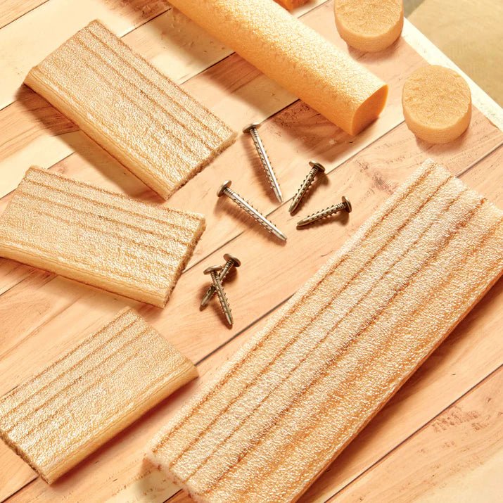Wood planks with several silver screws for creative construction building