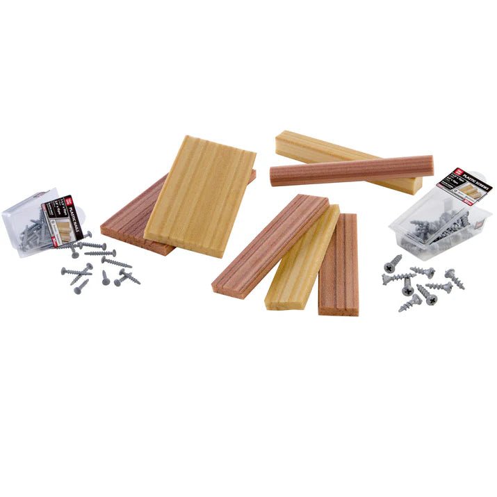 Creative Construction boards with assorted screws and nails in plastic storage packs