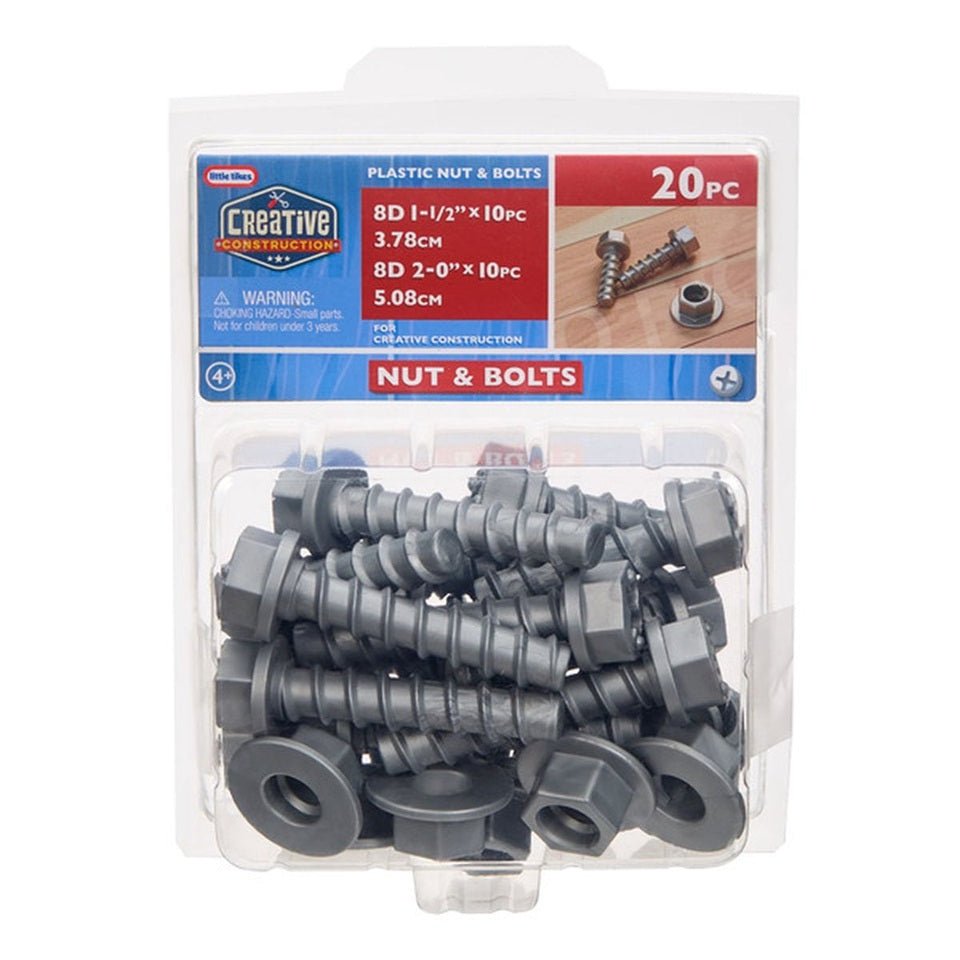 Creative Construction nut and bolts set in plastic, 20 pieces, gray screws and nuts.