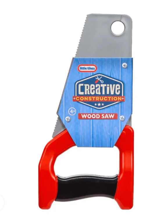Little Tikes Creative Construction wood saw toy with red handle and blue body