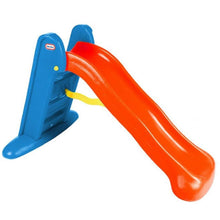 Kids plastic slide with blue ladder and orange curved chute