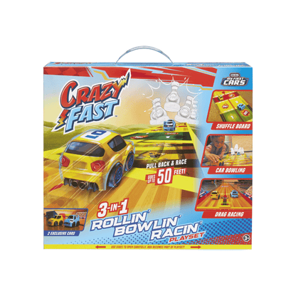 Crazy Fast 3-in-1 car playset retail box with toy track and vehicles