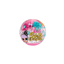 LOL Surprise Hair Beads ball packaging with pink and teal doll graphic