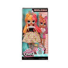 L.O.L Neonlicious doll in box, patterned neon skirt and pink shoes with striped socks