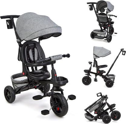 Baby-Dreiradwagen, umkehrbarer Sitz, graue Sonnenhaube