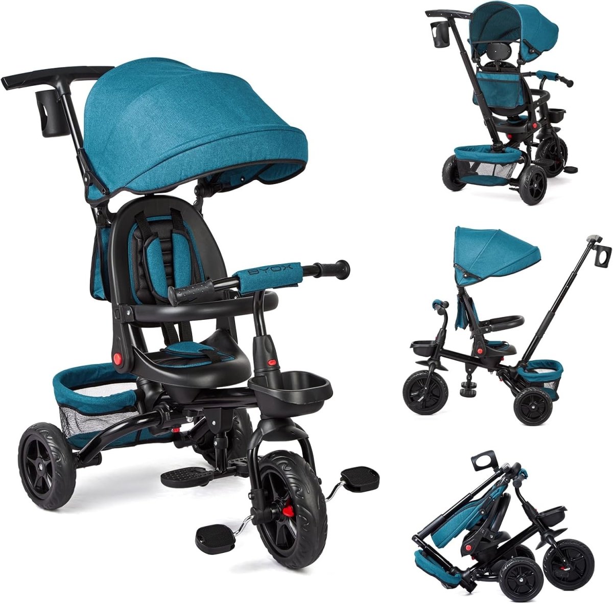 Baby-Dreiradwagen, umkehrbarer Sitz, blaue Sonnenhaube