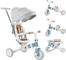 Multi-Stage tricycle stroller with parent handle, seat and canopy, light gray