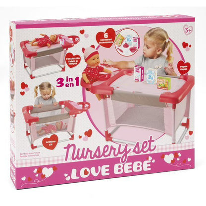 3-in-1 changing table nursery set box with red and pink design and baby graphics