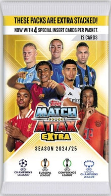 Soccer card pack with Match Attax Extra branding and player portraits, Season 2024/25