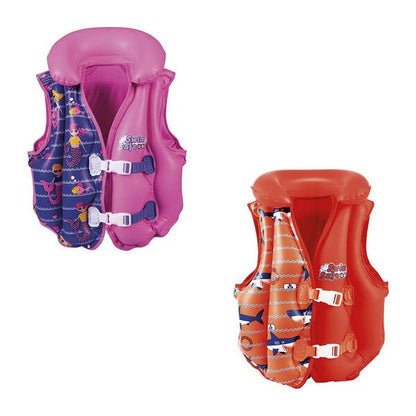 Boy-Girls' Deluxe Vest: violet and red swim vest with buckle straps