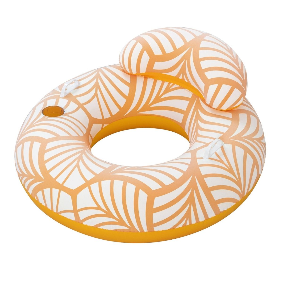 Mesuca Comfort Plush Schwimmring mit Kopfstütze, orange-weißes Blattmuster