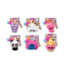 Assorted Fluffie Stuffiez Series 1 large plush animals with purple, white, and pink faces