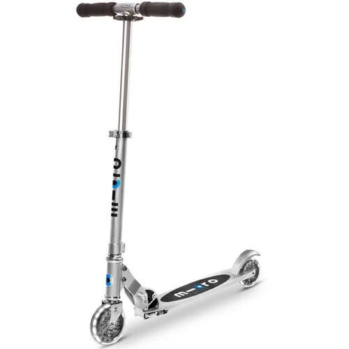 Mobility Sprite LED scooter with silver frame, black deck, and blue details