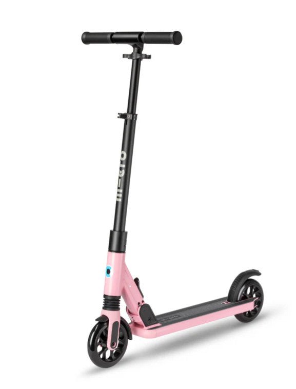 Sprite Suspension scooter with pink deck and black handlebars, standing side view