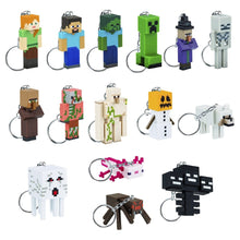 Figural Keychains blind box: assorted blocky character keychains with metal rings