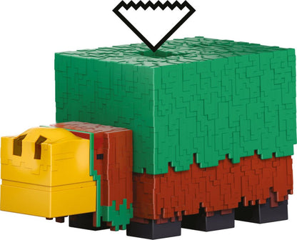 Minecraft Sniffer figure with green and red blocky body, yellow head, black feet