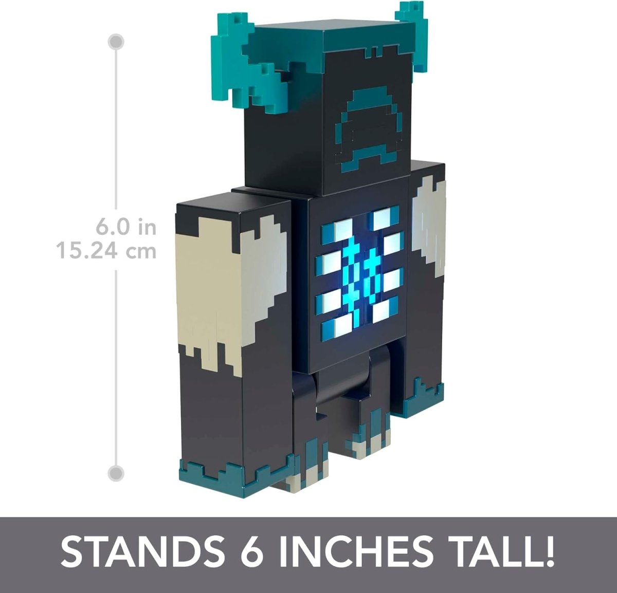 Warden collectible figure standing with teal head accents and glowing blue chest