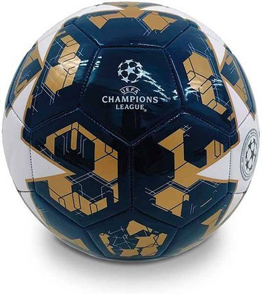 Champions League football with dark blue and gold geometric graphics