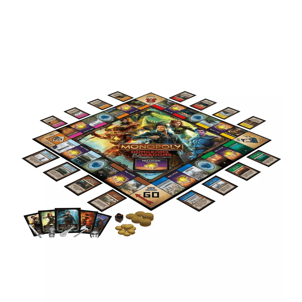 Monopoly Dungeons & Dragons trading board game board with property cards, coins, and tokens