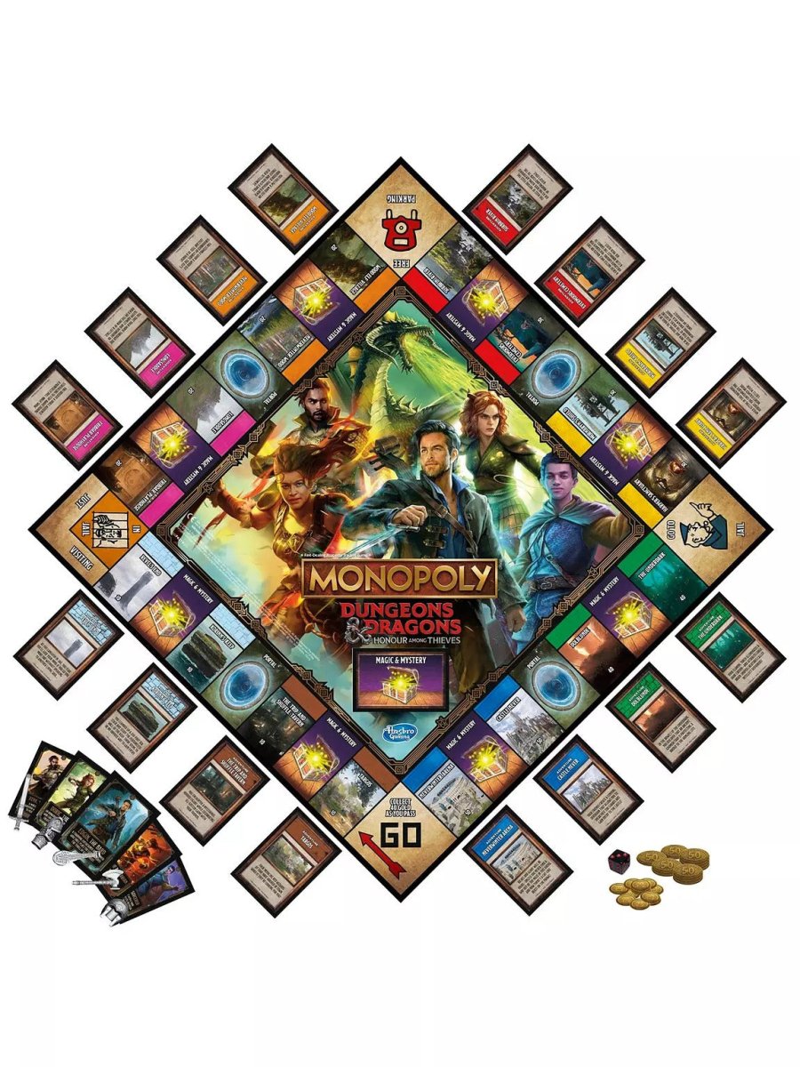 Monopoly Dungeons & Dragons board game board with many property cards and GO icon