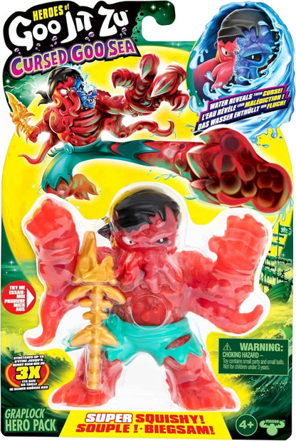 Graplock hero action figure with translucent red goo and blue hood (Super Squishy)